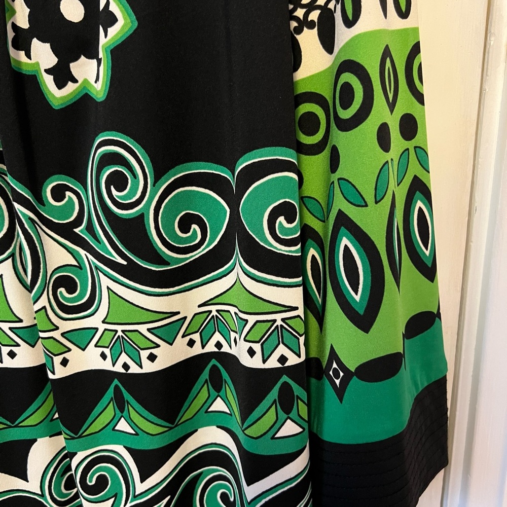 INC International Concepts Green Black Retro Dress 1X Scoop Neck 3/4 Sleeve - Picture 7 of 10